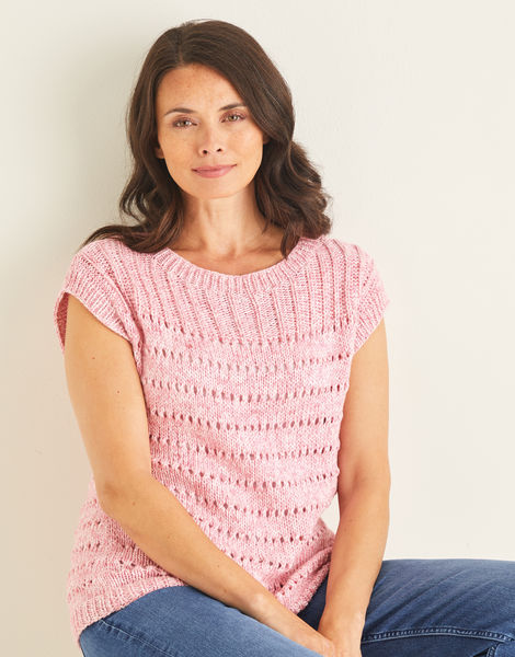 Sirdar 10109 Lacy Summer Top in Sirdar No. 1 Aran Stonewashed (#4 weight) for Adults.